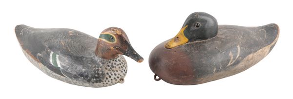 TWO VINTAGE WOODEN PAINTED DUCK DECOYS