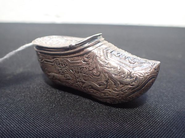 A CONTINENTAL SILVER VINAIGRETTE OF CLOG FORM