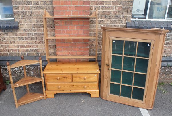 A 19th CENTURY STRIPPED PINE CORNER  CABINET