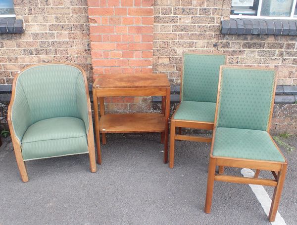 A WALNUT FRAMED ART DECO TUB CHAIR