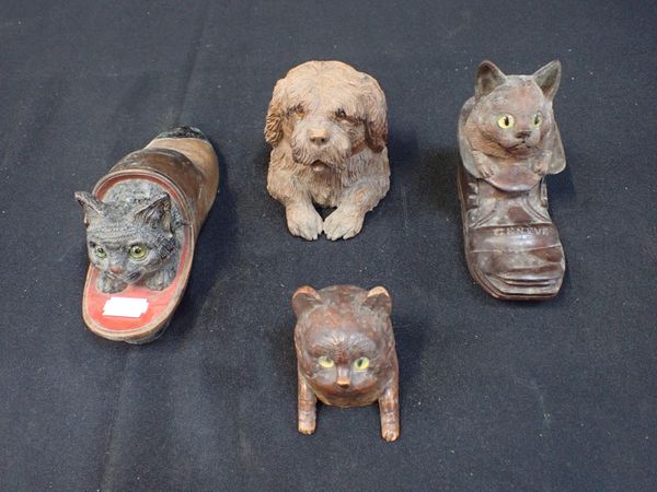 THREE BLACK FOREST CAT INKWELLS