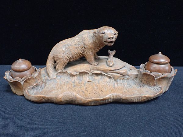 A BLACK FOREST OTTER INKSTAND