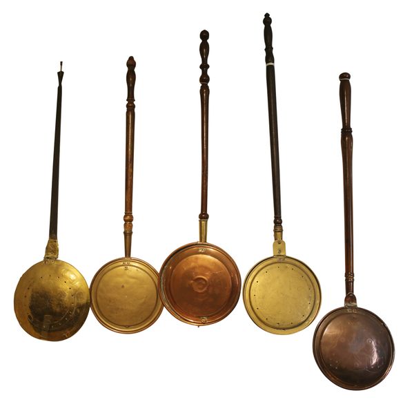 A BRASS AND WROUGHT IRON WARMING PAN