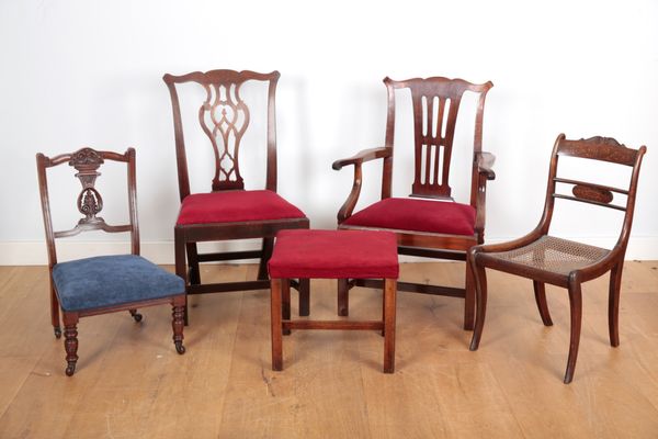 A REGENCY STYLE CANED MAHOGANY DINING CHAIR