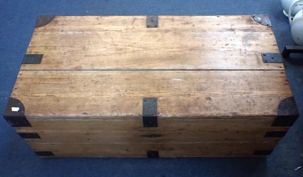 A 19th CENTURY STRIPPED PINE TRAVELLING TRUNK