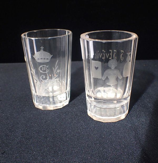 TWO GLASS DICE GAMING BEAKERS