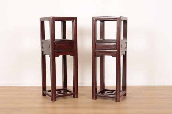 PAIR OF CHINESE HARDWOOD SQUARE STANDS