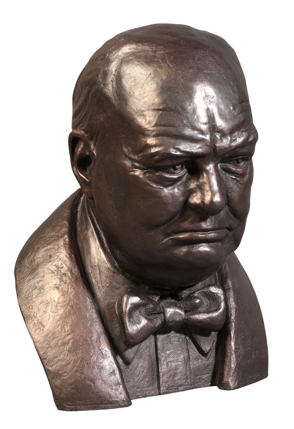 JOSEPH WILLIAMS (20TH CENTURY) A BRONZED RESIN BUST OF SIR WINSTON CHURCHILL