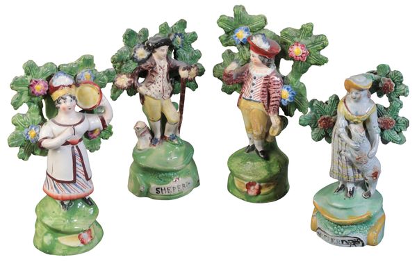 TWO PAIRS OF STAFFORDSHIRE FIGURES