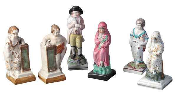 THREE PAIRS OF STAFFORDSHIRE FIGURES