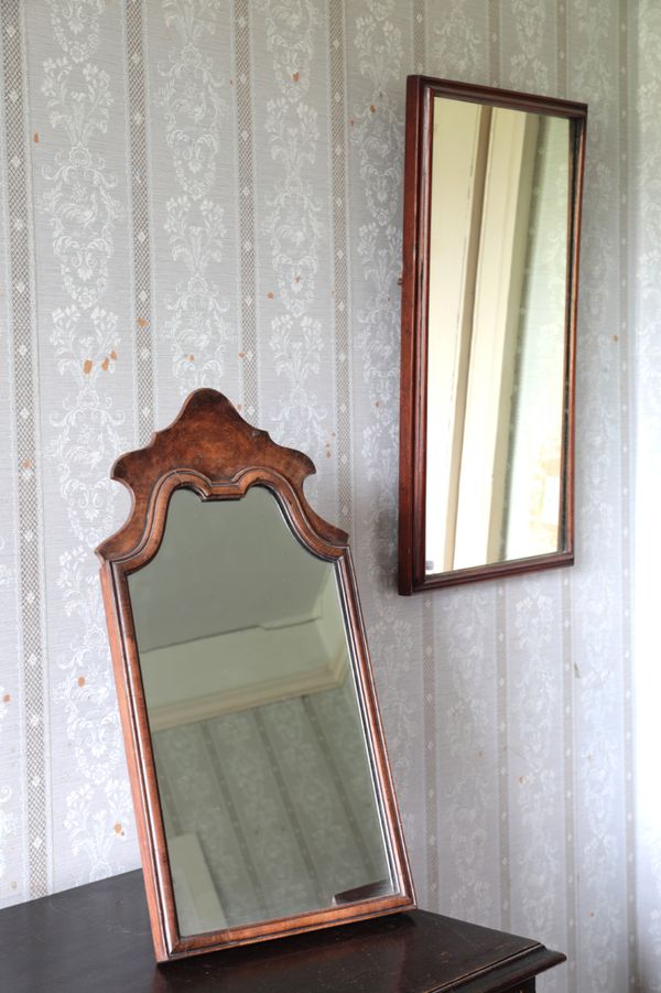 A QUEEN ANNE STYLE BURR WALNUT EASEL DRESSING MIRROR