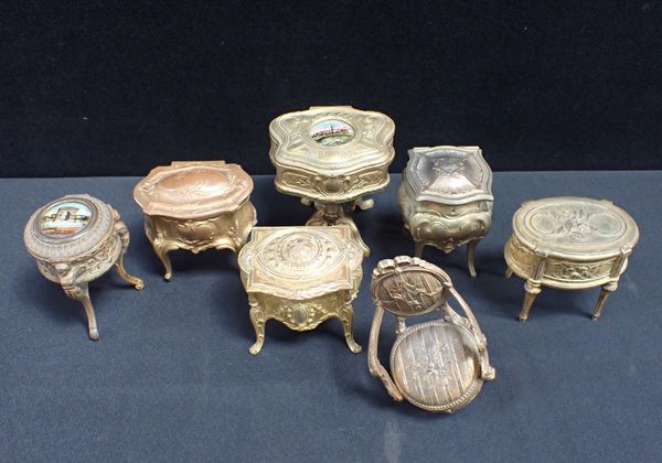 SEVEN FRENCH CAST METAL NOVELTY TRINKET BOXES