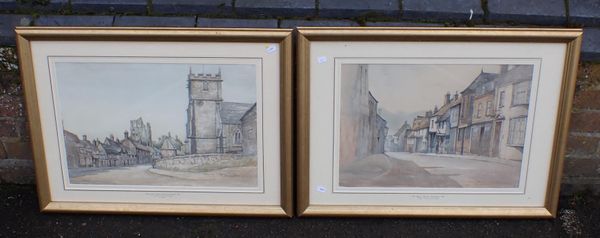 PAIR FRAMED WATERCOLOURS: SHERBORNE, CORFE CASTLE