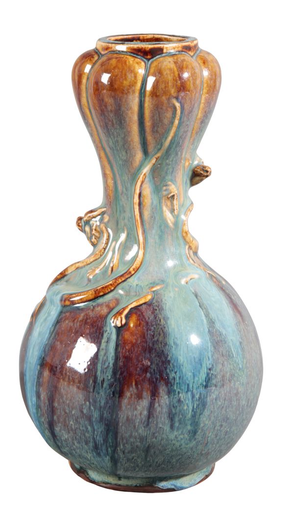 A CHINESE PORCELAIN FLAMBE GARLIC MOUTH VASE