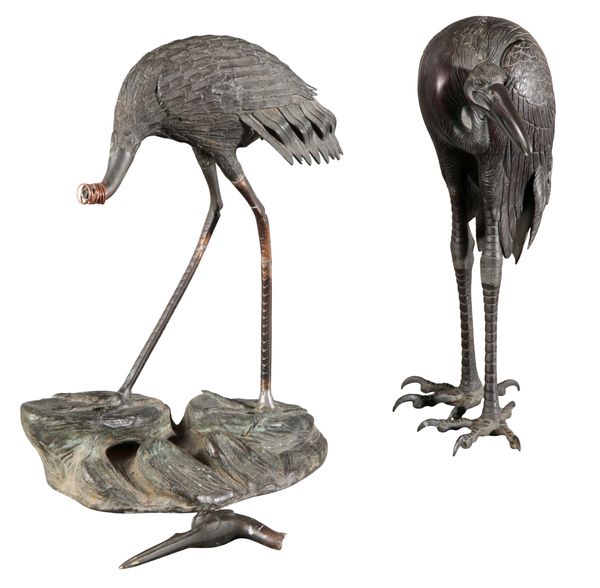 TWO SIMILAR JAPANESE BRONZE CRANES