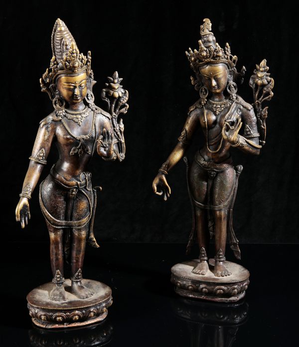 A NEAR PAIR OF NEPALESE BRONZE FIGURES OF TARA