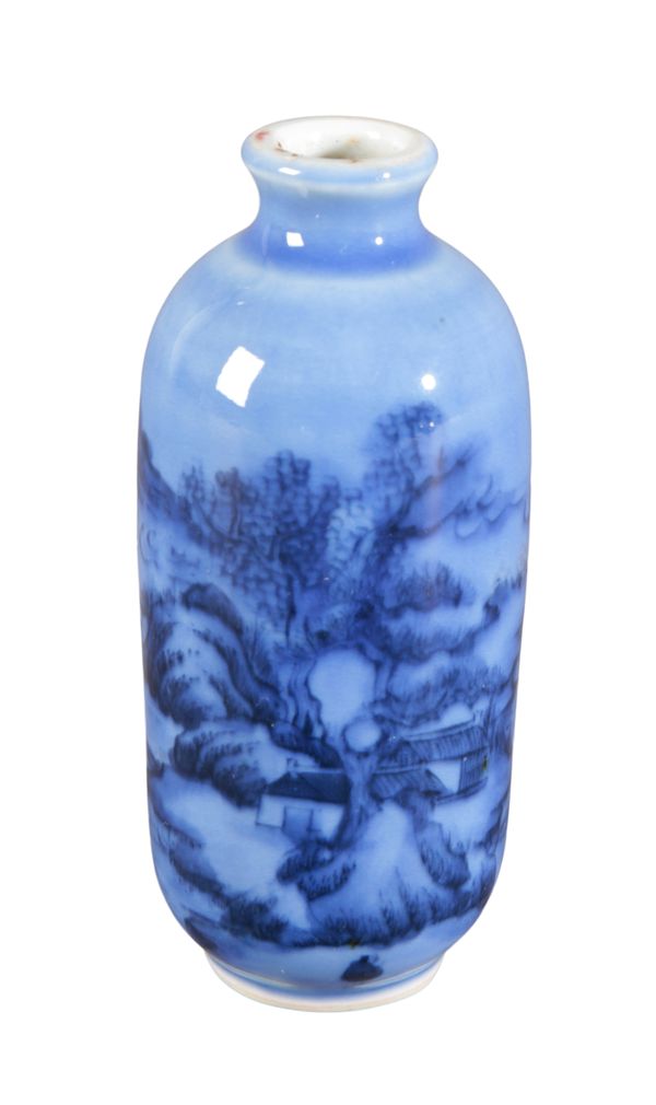 A CHINESE PORCELAIN POWDER BLUE SNUFF BOTTLE