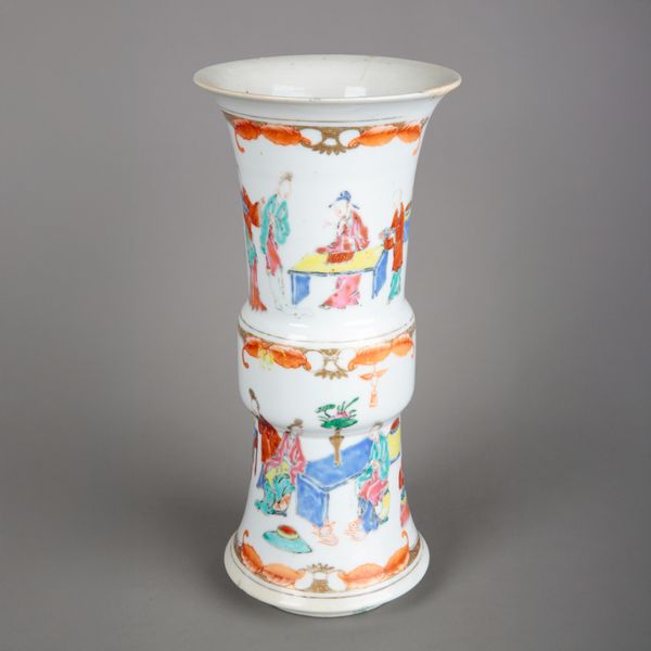 A CHINESE PORCELAIN FAMILLE ROSE GU FORM VASE