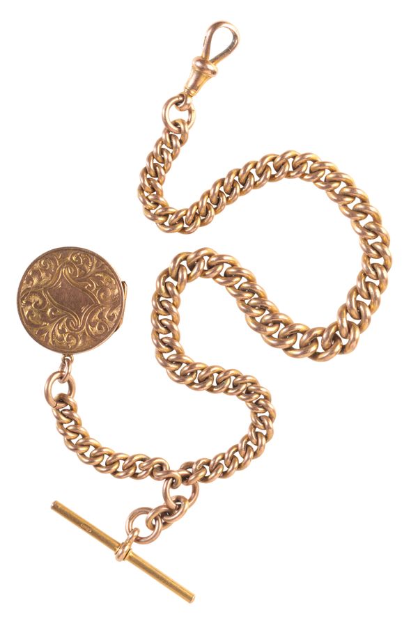 AN ANTIQUE 9CT GOLD ALBERT CHAIN & LOCKET