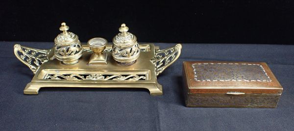 A BRASS INKSTAND