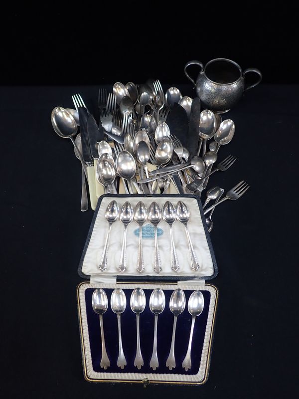 TWO SETS OF SIX SILVER TEASPOONS