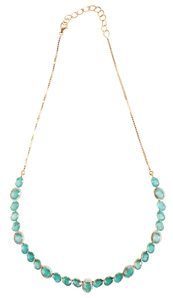 AN APATITE AND DIAMOND NECKLACE