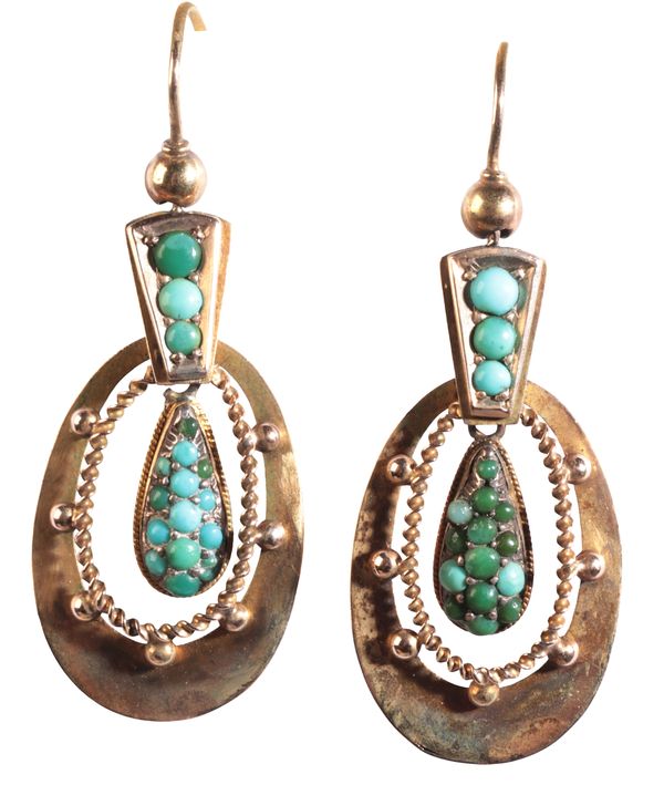 A PAIR OF ANTIQUE TURQUOISE DROP EARRINGS