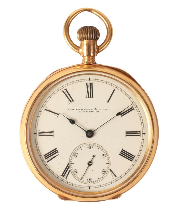 SCHIERWATER & LLOYD, LIVERPOOL: A GENTLEMAN'S 18CT GOLD OPEN FACE POCKET WATCH