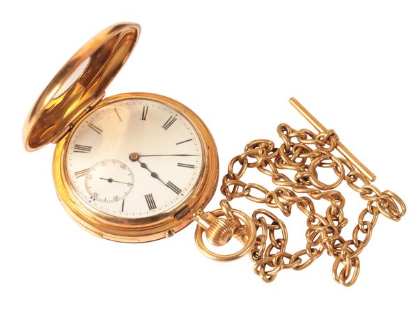 J.W. BENSON, LONDON: AN 18CT GOLD HALF HUNTER POCKET WATCH