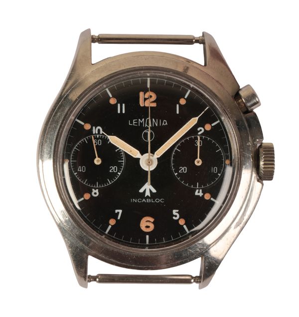 LEMANIA INCABLOC: A GENTLEMAN'S MILITARY STYLE MONO-PUSHER CHRONOGRAPH STAINLESS STEEL WRISTWATCH