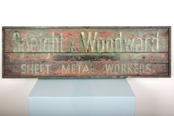 SPEIGHT & WOODWARD SHEET METAL WORKERS: A PAINTED WOOD ADVERTISING SIGN