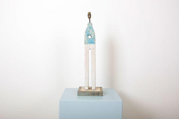 MARTIN SCOREY (1961-2021): A POLYCHROME PAINTED WOOD TOWER OR MINARET LAMP