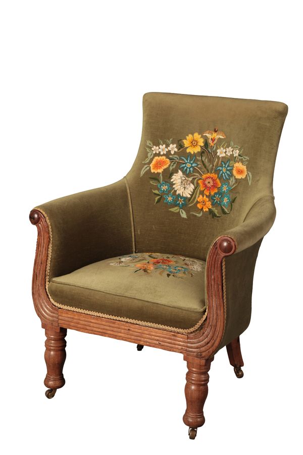 A LATE REGENCY LYRE-SHAPED TUB ARMCHAIR