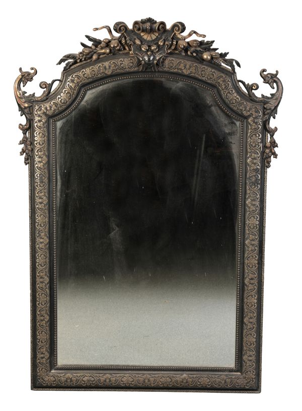 A VICTORIAN EBONISED AND PARCEL-GILT MIRROR