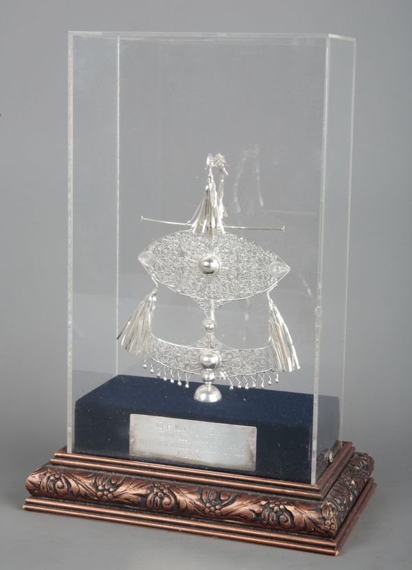 A MALAYSIAN WHITE METAL WAU BULAN OR MOON KITE