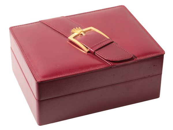 ROLEX: A DARK RED LEATHER WATCH BOX