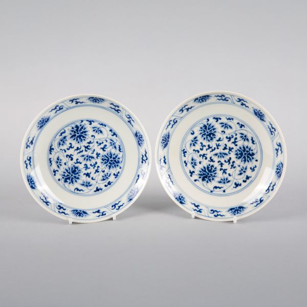 A PAIR OF CHINESE BLUE AND WHITE PORCELAIN PLATES