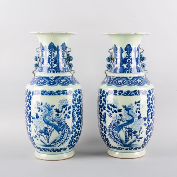 A PAIR OF CHINESE PORCELAIN BLUE AND WHITE BALUSTER VASES