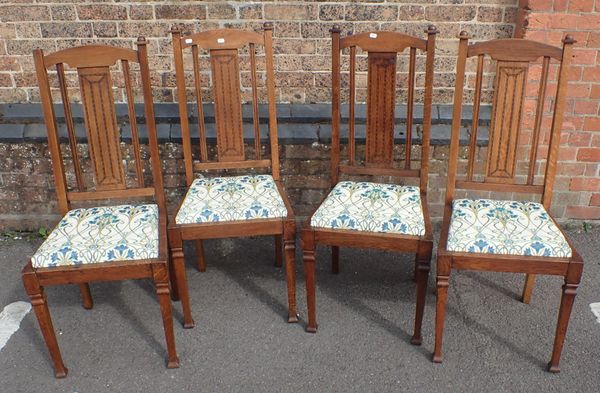 FOUR EARLY 20th CENTURY ARTS AND CRAFTS STYLE OAK CHAIRS