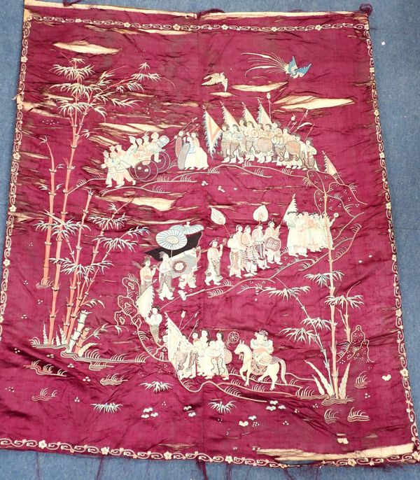 A CHINESE SILK EMBROIDERED PANEL