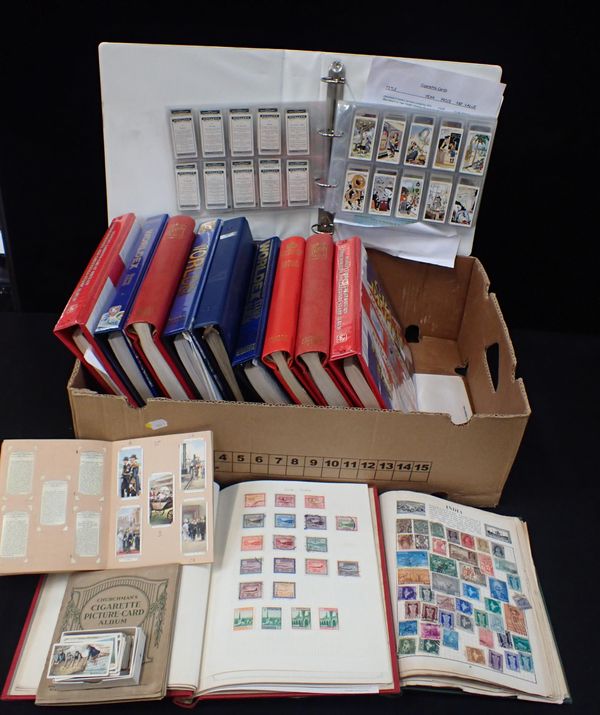 A MISCELLANEOUS COLLECTION OF STAMPS AND CIGARETTE CARDS