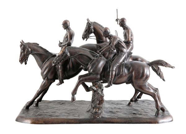 A LARGE BRONZE SECONDARY CASTING OF A STEEPLECHASE RACE AFTER ISIDORE JULES BONHEUR (1827-1901)