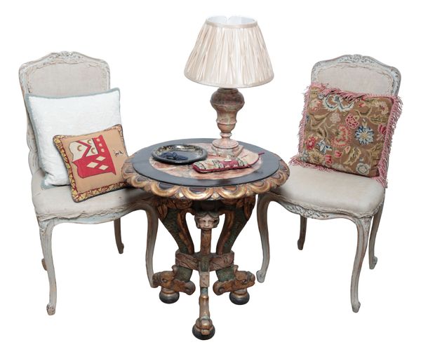 A CARVED AND PAINTED WOOD CIRCULAR OCCASIONAL TABLE