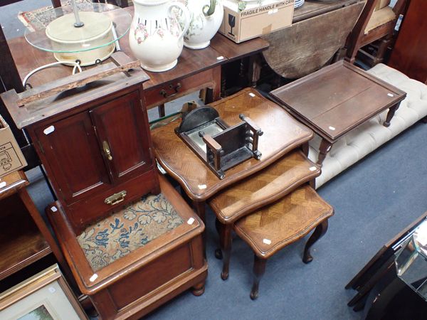 A NEST OF THREE OAK PARQUETRY-TOP TABLES