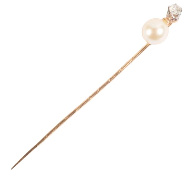 A DIAMOND AND PEARL STICK PIN