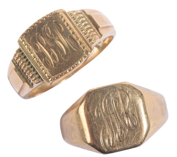 TWO 9CT GOLD SIGNET RINGS