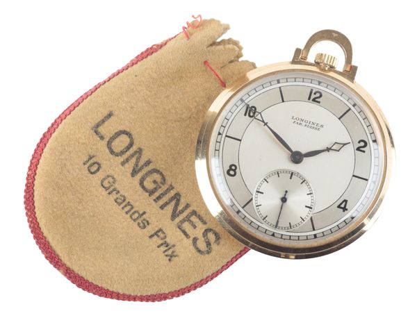 LONGINES: A 14CT GOLD OPEN FACE POCKET WATCH