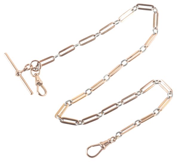A 9CT YELLOW AND WHITE GOLD POCKET WATCH CHAIN
