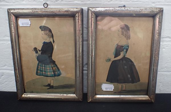 PAIR OF EARLY VICTORIAN PRIMITIVE DRAWINGS OF CHILDREN