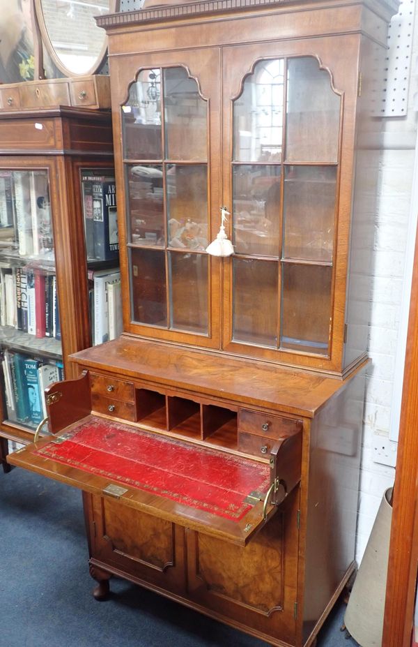 A REPRODUCTION WALNUT SECRETAIRE BOOKCASE